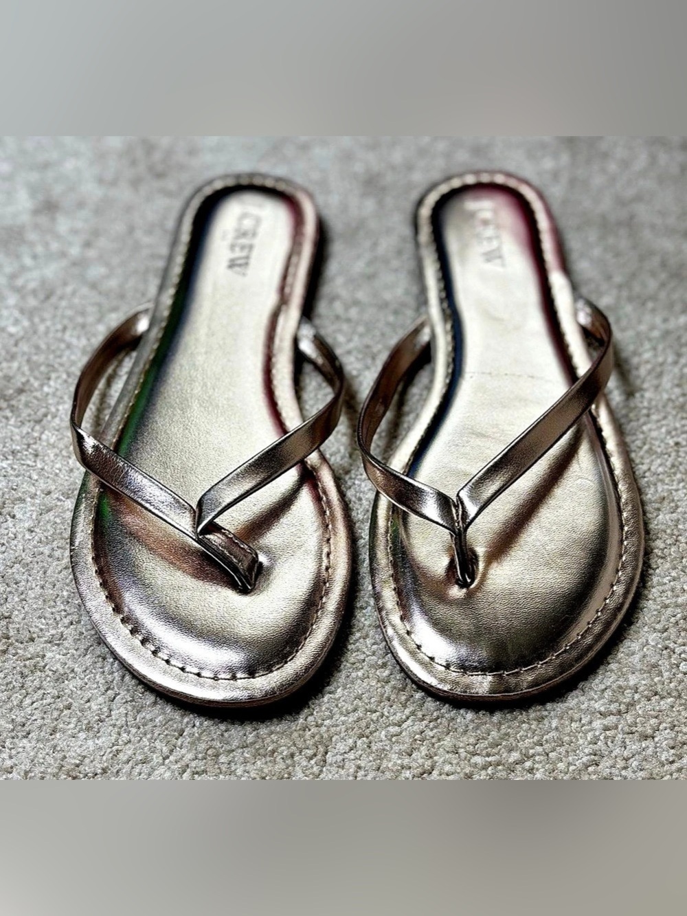 J.Crew Factory Easy Summer Flip Flops Metallic Gold Size 6